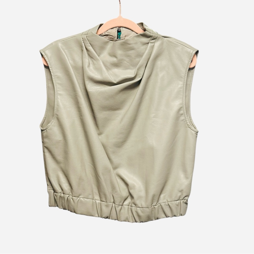 NWT Maeve Anthropologie Faux Leather Soft Faux Neck Crop Top